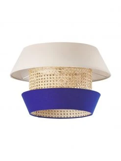 Westwing Collection Deckenleuchte Klea aus Wiener Geflecht in Creme/Dunkelblau, Ø 45 x H 30 cm