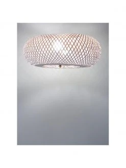 Westwing Collection Design Deckenleuchte Evelyn aus Bambus, wei&szlig;, Ø 50 x H 20 cm -Leuchten Verkaufsladen Design Deckenleuchte Evelyn aus Bambus weiss 4