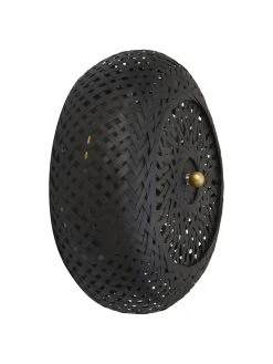 Westwing Collection Design Wandleuchte Evelyn aus Bambus, schwarz, Ø 25 cm, T 10 cm