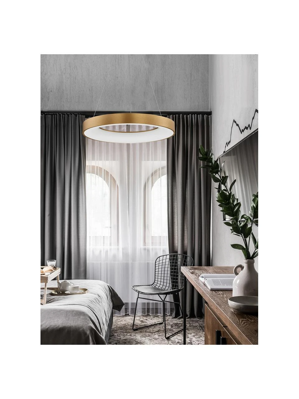 Dimmbare LED-Pendelleuchte Rando in Gold, Ø 60 x H 6 cm 4 Dimmbare LED-Pendelleuchte Rando in Gold, Ø 60 x H 6 cm – Bild 2