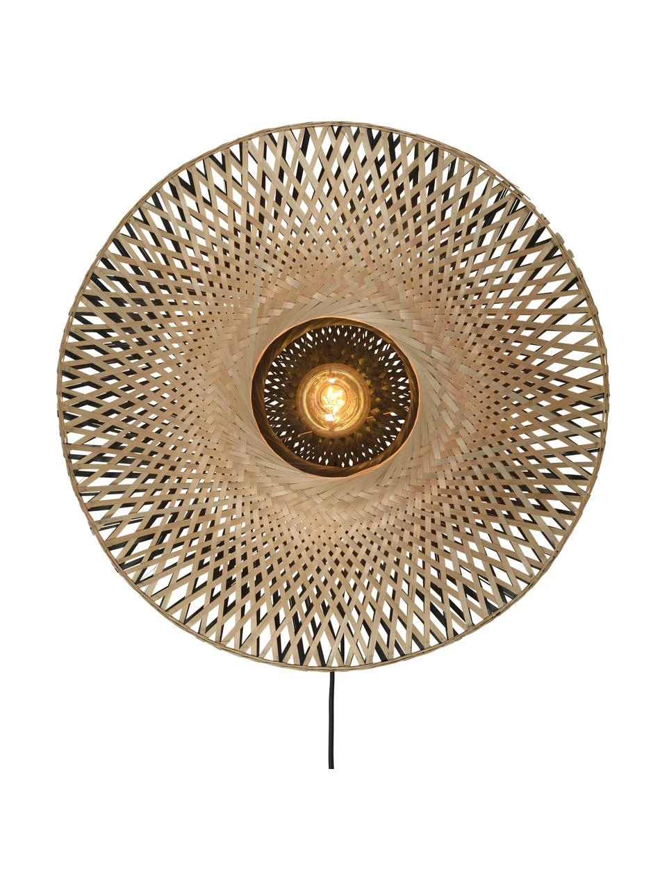 Große Bambus-Wandleuchte Kalimantan mit Stecker in Braun-Schwarz, Ø 60 x T 15 cm 3 Große Bambus-Wandleuchte Kalimantan mit Stecker in Braun-Schwarz, Ø 60 x T 15 cm