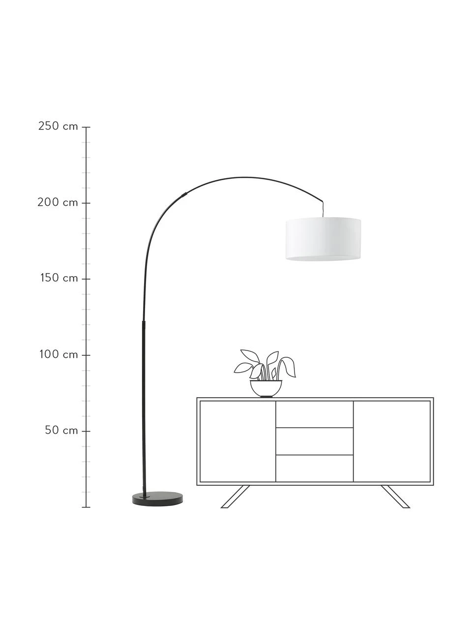 Westwing Collection Große Bogenlampe Niels in Schwarz-Weiß, Ø 50 x H 218 cm 6 Westwing Collection Große Bogenlampe Niels in Schwarz-Weiß, Ø 50 x H 218 cm – Bild 4