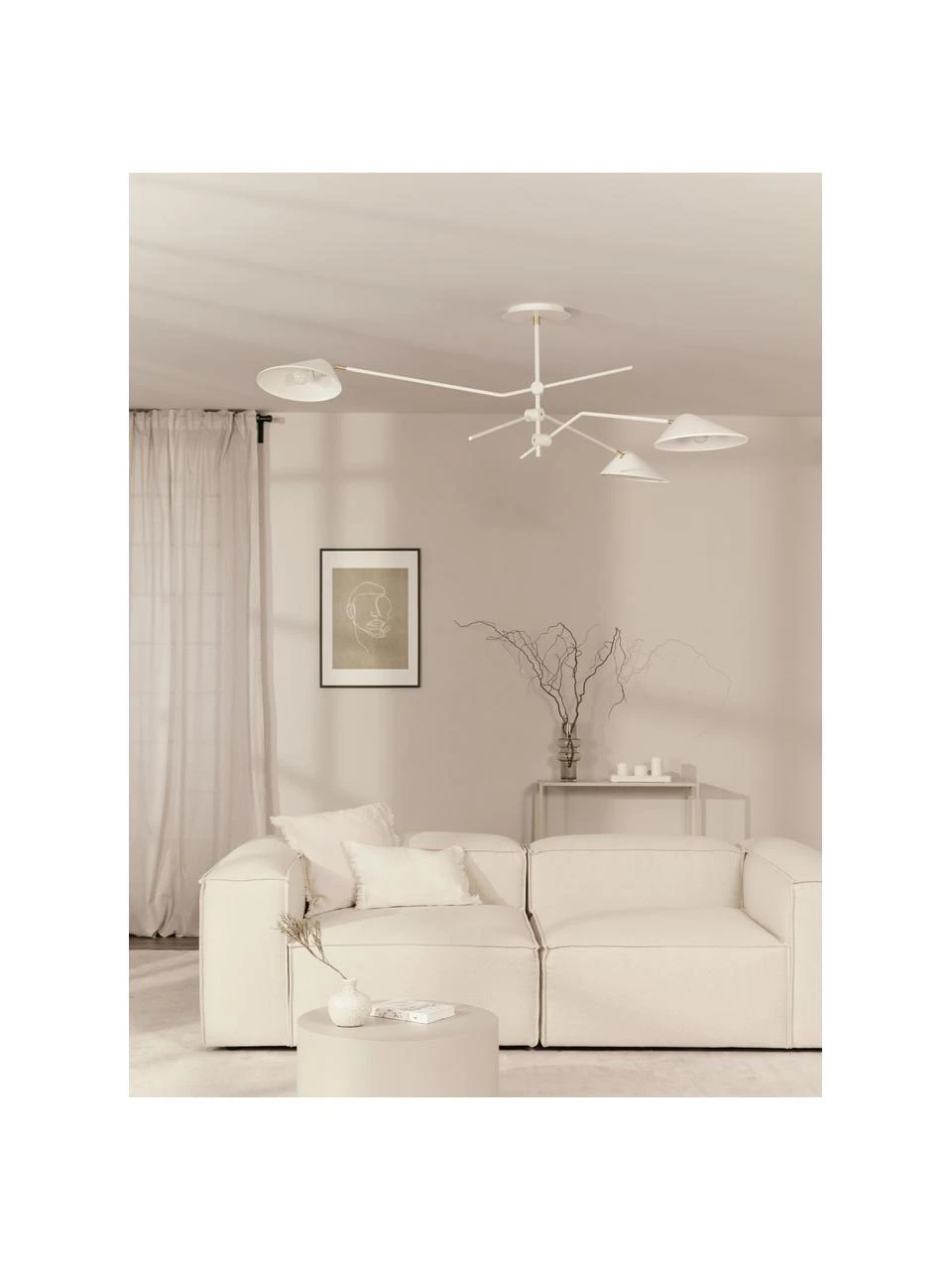 Westwing Collection Große Deckenleuchte Neron mit Gold-Dekor in Weiß, B 173 x H 52 cm 4 Westwing Collection Große Deckenleuchte Neron mit Gold-Dekor in Weiß, B 173 x H 52 cm – Bild 2