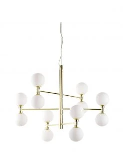 Westwing Collection Gro&szlig;e Pendelleuchte Grover mit Glaskugeln in Gold, Ø 70 x H 56 cm