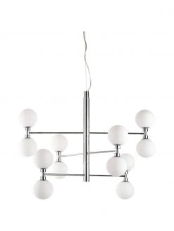 Westwing Collection Gro&szlig;e Pendelleuchte Grover mit Glaskugeln in Silber, Ø 70 x H 56 cm