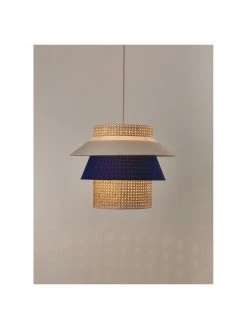 Westwing Collection Gro&szlig;e Pendelleuchte Klea aus Wiener Geflecht in Creme/Dunkelblau, Ø 55 x H 42 cm -Leuchten Verkaufsladen Grosse Pendelleuchte Klea aus Wiener Geflecht in CremeDunkelblau 4