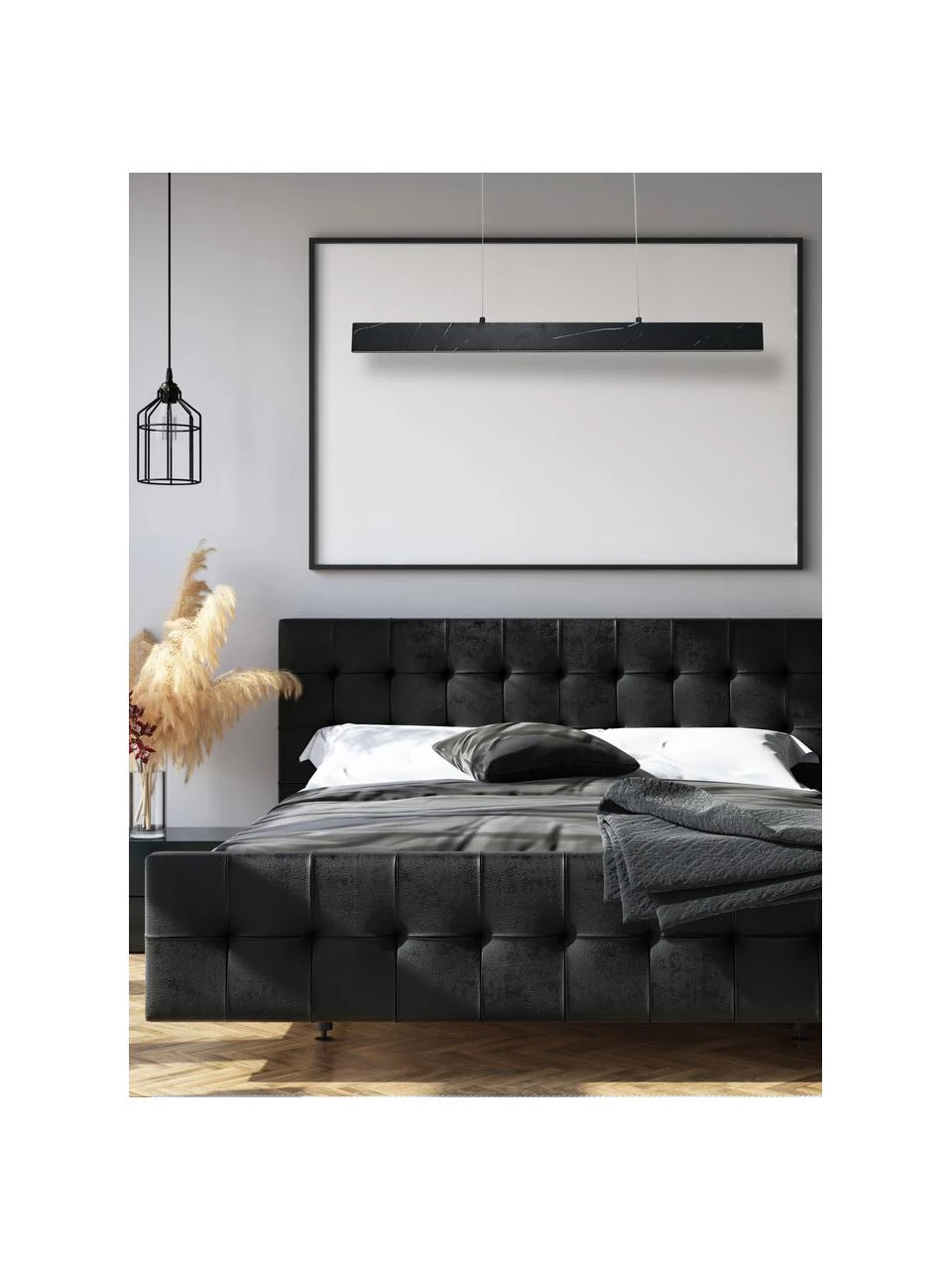 Große Schmale LED-Pendelleuchte Pierce in Marmoroptik, B 90 x H 10 cm 4 Große Schmale LED-Pendelleuchte Pierce in Marmoroptik, B 90 x H 10 cm – Bild 2