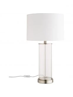 Westwing Collection Gro&szlig;e Tischlampe Abigail aus Glas und Leinen, Ø 32 x H 61 cm