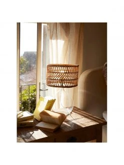Westwing Collection Gro&szlig;e Tischlampe Zoya mit Glasfu&szlig; und Rattanschirm, Ø 30 x H 51 cm -Leuchten Verkaufsladen Grosse Tischlampe Zoya mit Glasfuss und Rattanschirm 3