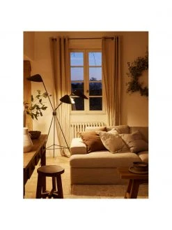 Westwing Collection Gro&szlig;e Tripod-Stehlampe Neron mit Gold-Dekor in Schwarz, B 103 x H 170 cm -Leuchten Verkaufsladen Grosse Tripod Stehlampe Neron mit Gold Dekor in Schwarz 2