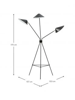 Westwing Collection Gro&szlig;e Tripod-Stehlampe Neron mit Gold-Dekor in Schwarz, B 103 x H 170 cm -Leuchten Verkaufsladen Grosse Tripod Stehlampe Neron mit Gold Dekor in Schwarz 3