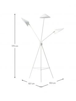 Westwing Collection Gro&szlig;e Tripod-Stehlampe Neron mit Gold-Dekor in Wei&szlig;, B 103 x H 170 cm -Leuchten Verkaufsladen Grosse Tripod Stehlampe Neron mit Gold Dekor in Weiss 2