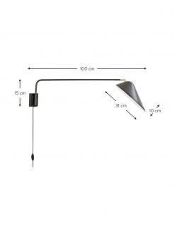 Westwing Collection Gro&szlig;e Wandleuchte Neron mit Stecker und Gold-Dekor in Schwarz, B 27 x T 100 cm -Leuchten Verkaufsladen Grosse Wandleuchte Neron mit Stecker und Gold Dekor in Schwarz 2