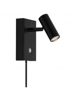 Nordlux Kleine Dimmbare LED-Wandleuchte Omari mit Stecker in Schwarz, B 7 x H 12 cm