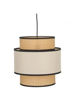 Westwing Collection Pendelleuchte Vienna aus Wiener Geflecht mit cremefarbenem Stoff, Ø 40 x H 40 cm