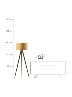 Westwing Collection Skandi-Tripod Stehlampe Jake aus Massivholz mit Samt-Schirm, Ø 60 cm, H 150 cm -Leuchten Verkaufsladen Skandi Tripod Stehlampe Jake aus Massivholz mit Samt Schirm 7