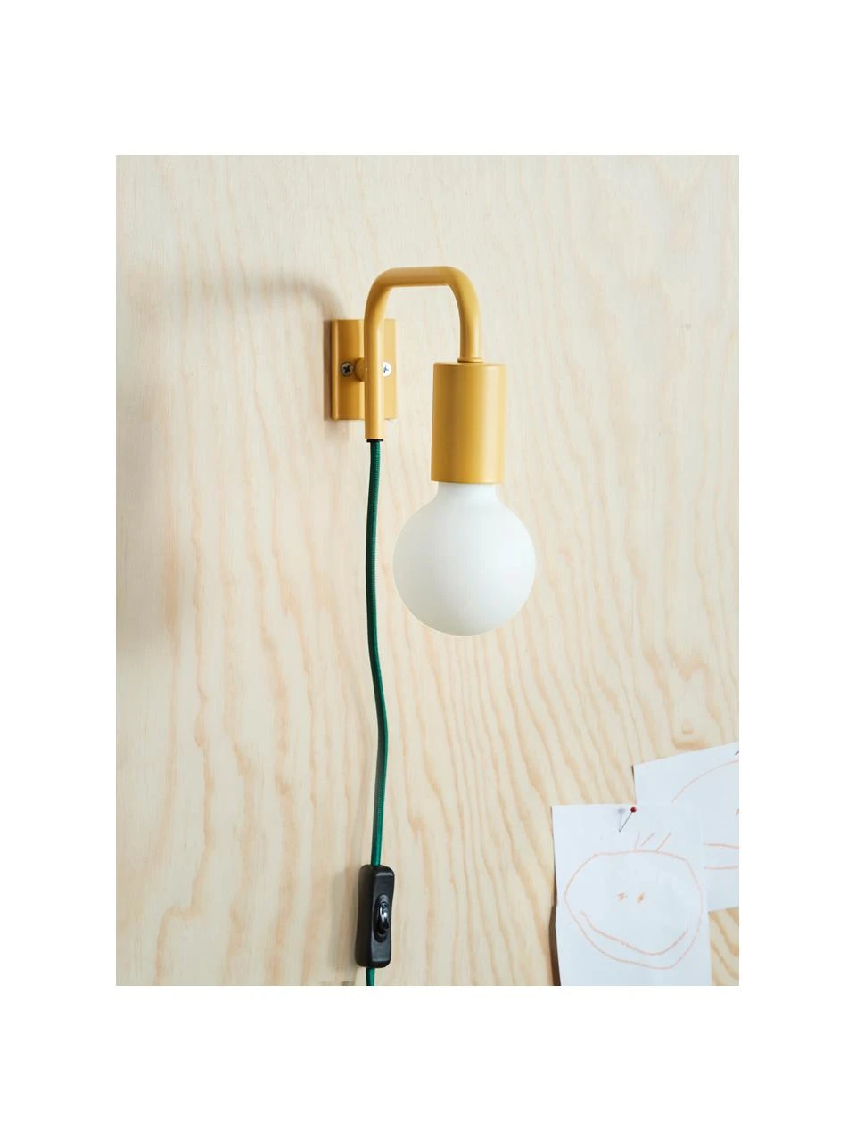 Jotex Wandleuchte Cascais in Gelb mit grünem Kabel, B 20 x H 12 cm 4 Jotex Wandleuchte Cascais in Gelb mit grünem Kabel, B 20 x H 12 cm – Bild 2