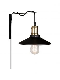 Globen Lighting Wandleuchte Disc mit Stecker in Schwarz, B 22 x T 40 cm